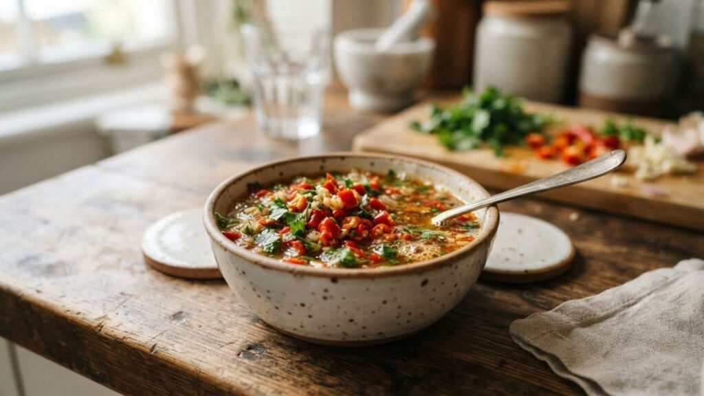 Fresh chili and herb sauce in a bowl