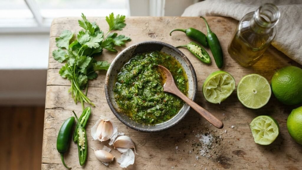 Fresh chili sauce with herbs, garlic, and lime