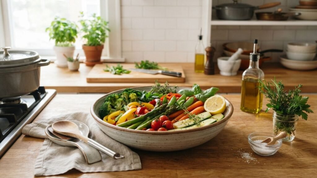 Freshly cooked mixed vegetables