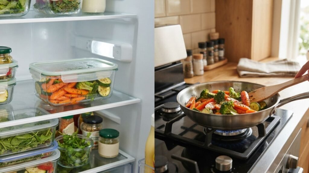 Cooked vegetables stored in an airtight container