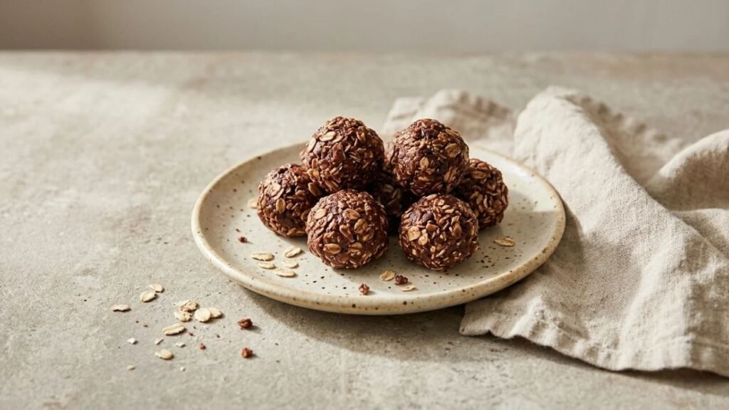 Homemade no-bake chocolate bites ready to serve.