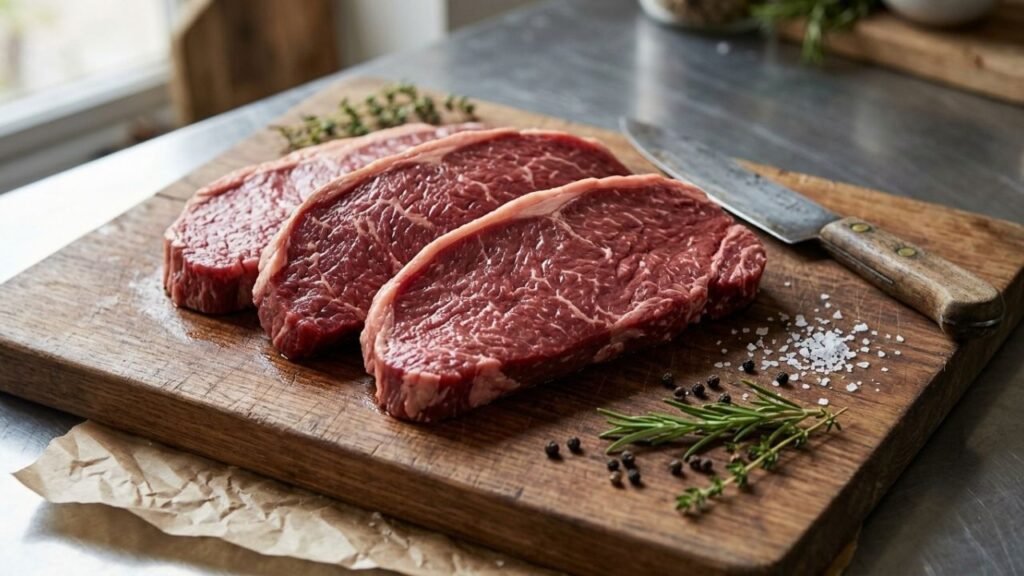 Fresh aguayón beef steaks ready for cooking