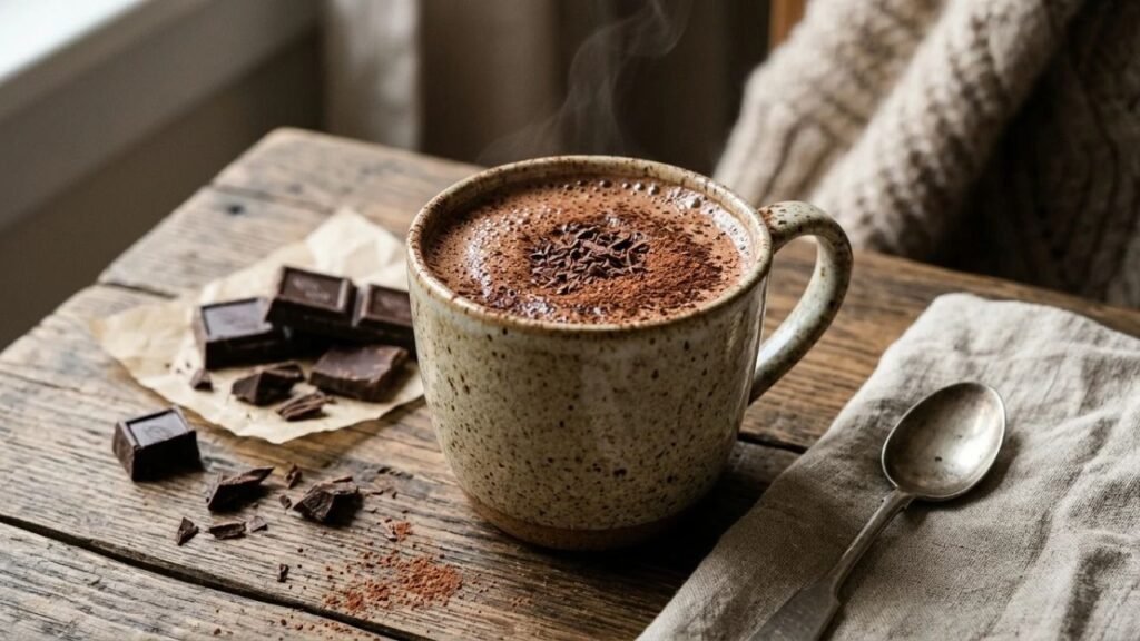 Hot chocolate in a ceramic mug.