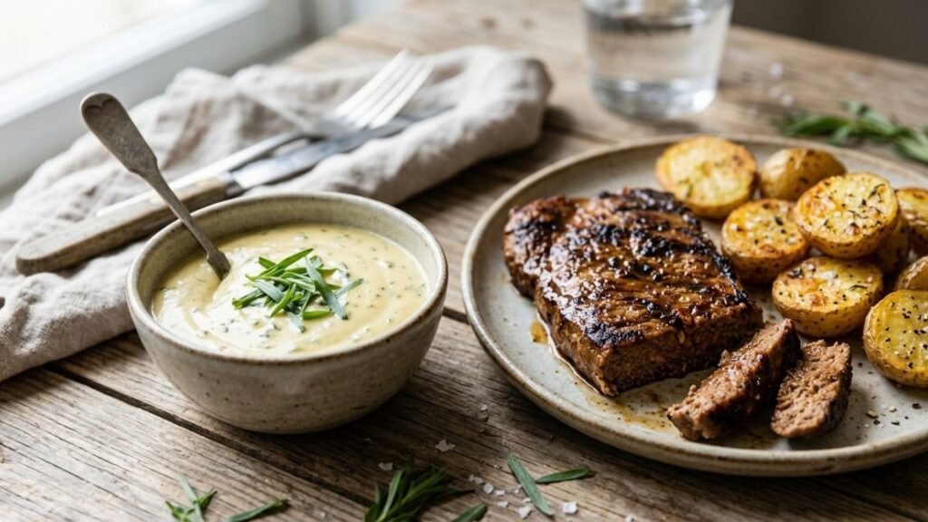 Vegan béarnaise sauce with fresh tarragon