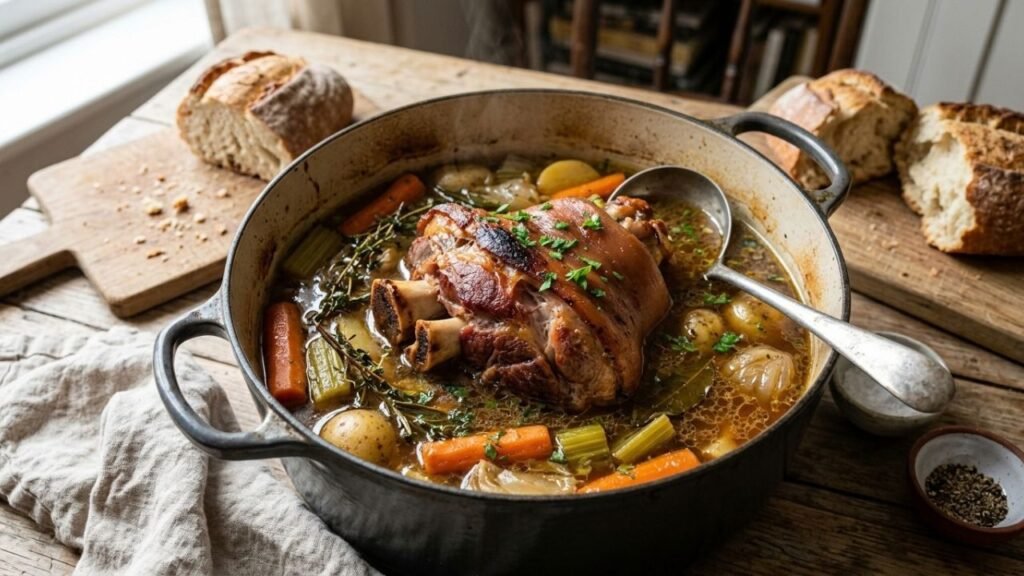 Slow-cooked pork with vegetables