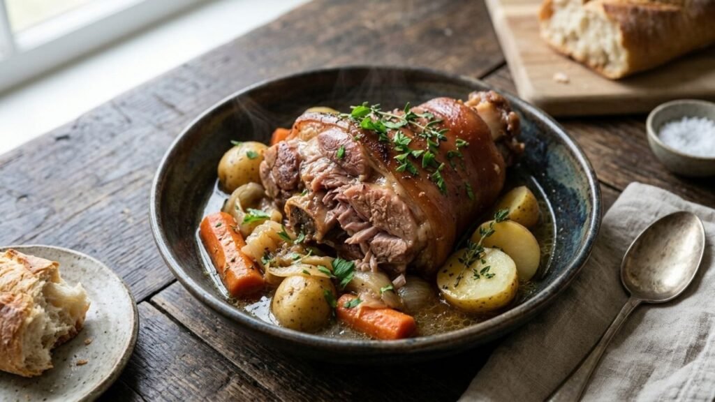 Tender fresh ham hock with vegetables