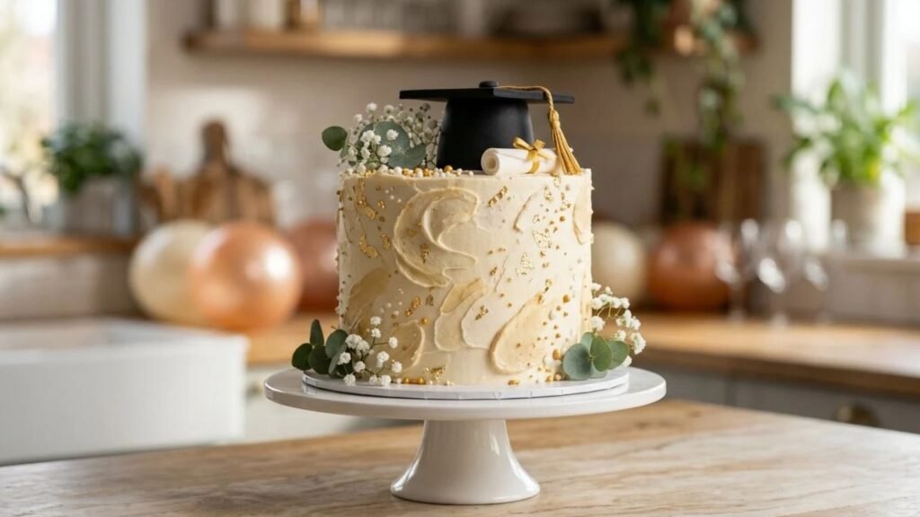 Celebration cake with a graduation cap decoration