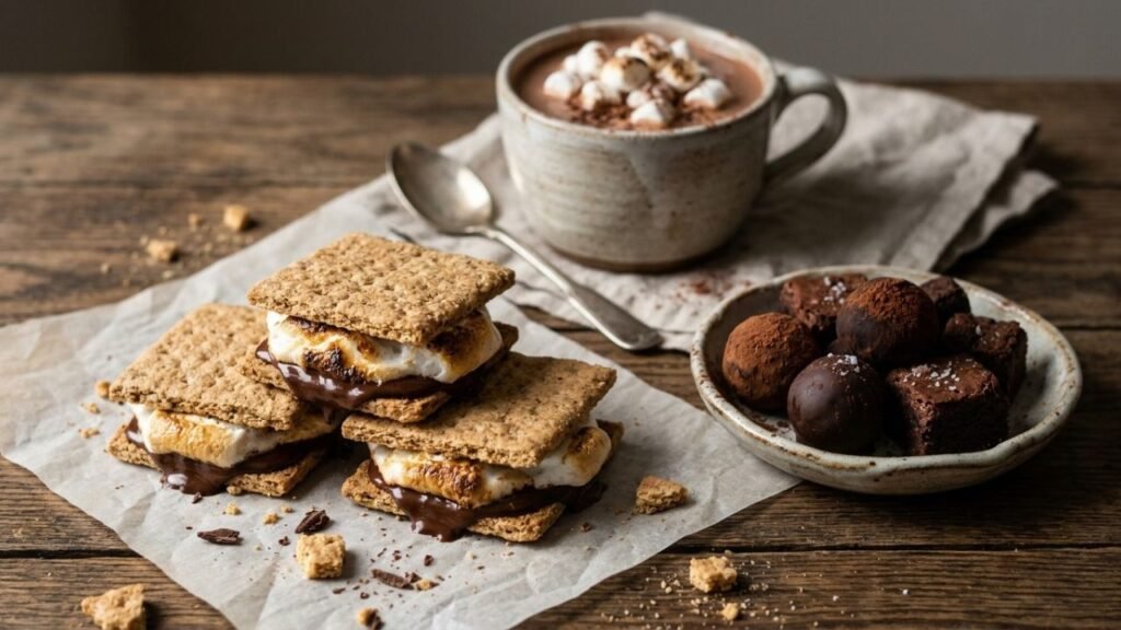Homemade chocolate treats arranged on a table.