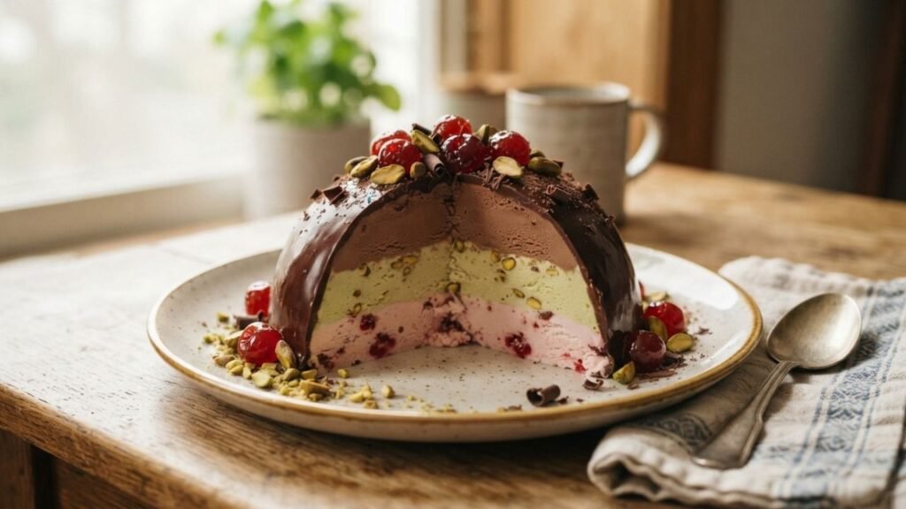 Homemade Spumoni Bomba dessert
