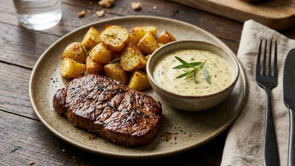 Homemade vegan béarnaise sauce with fresh herbs