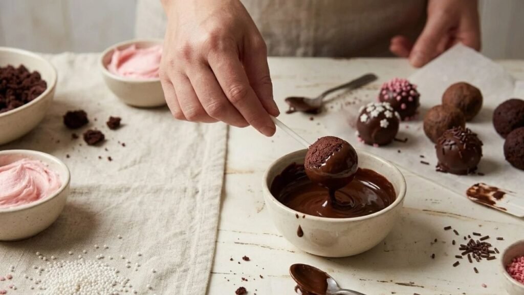 Cake ball dipped in chocolate