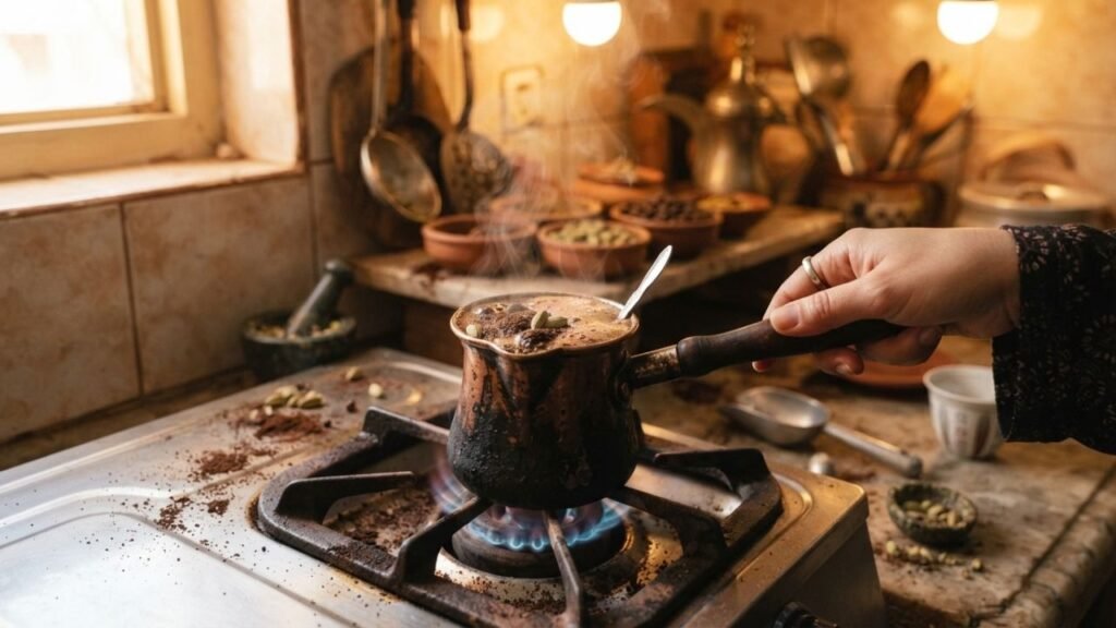 Mofawar coffee brewing with cardamom