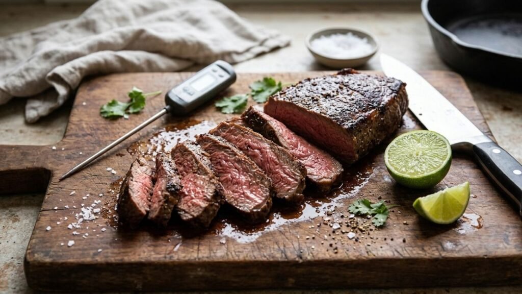 Mexican aguayón steak with tortillas and salsa