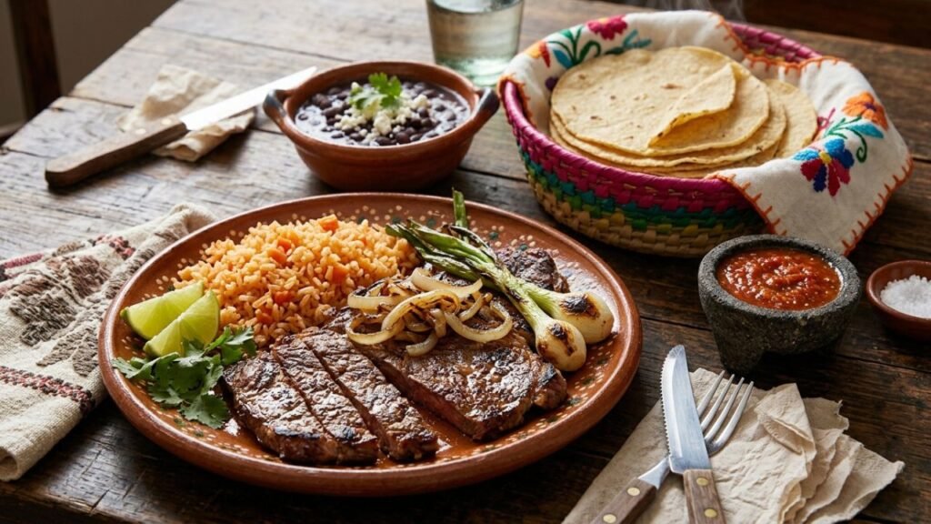 Aguayón steak served with tortillas and salsa