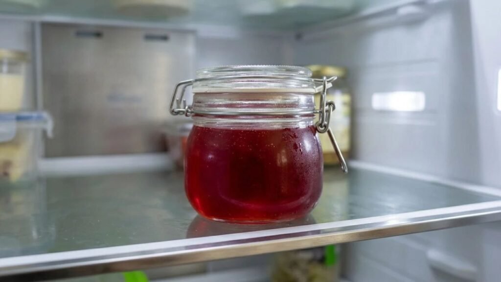 Homemade watermelon honey stored in a sealed glass jar
