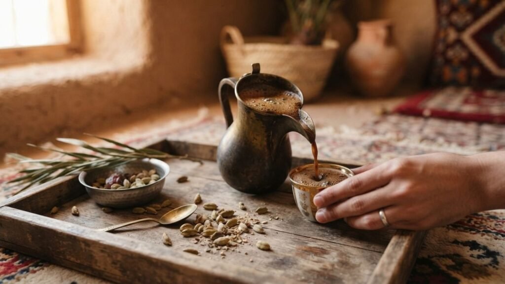 Traditional coffee pot with cardamom