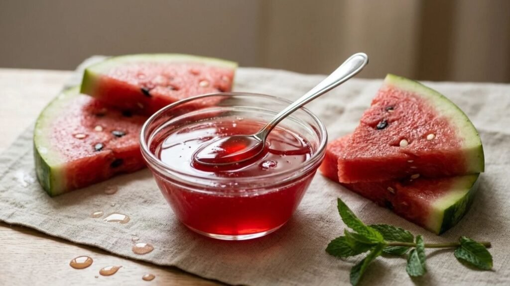 Thick red watermelon honey syrup made from fresh watermelon